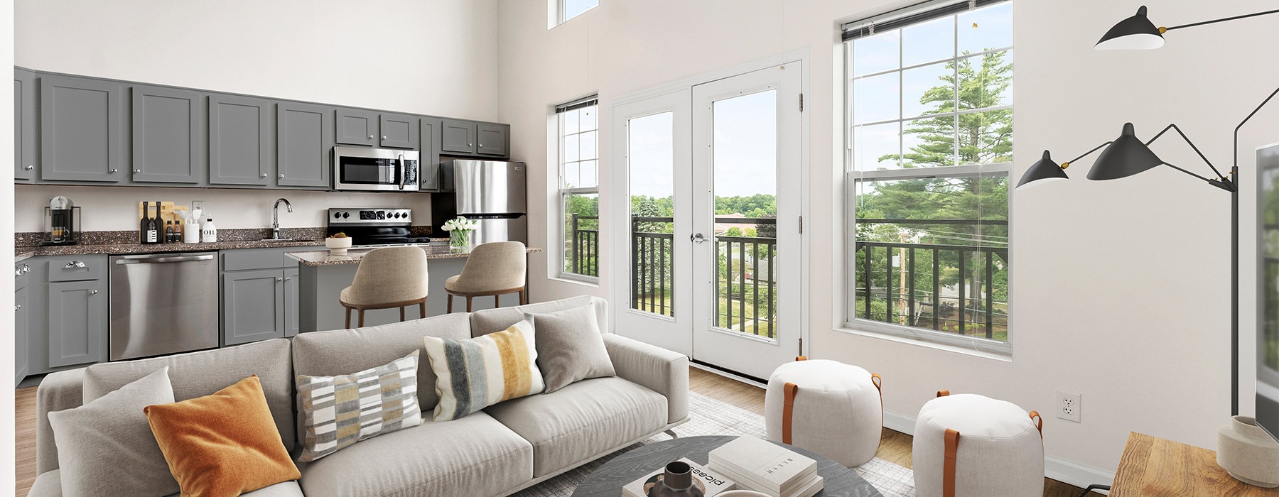 Open space living area with natural lighting